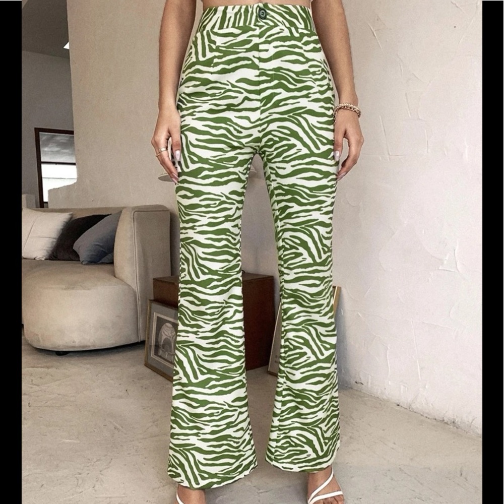 High Waist Zebra Flare Pants